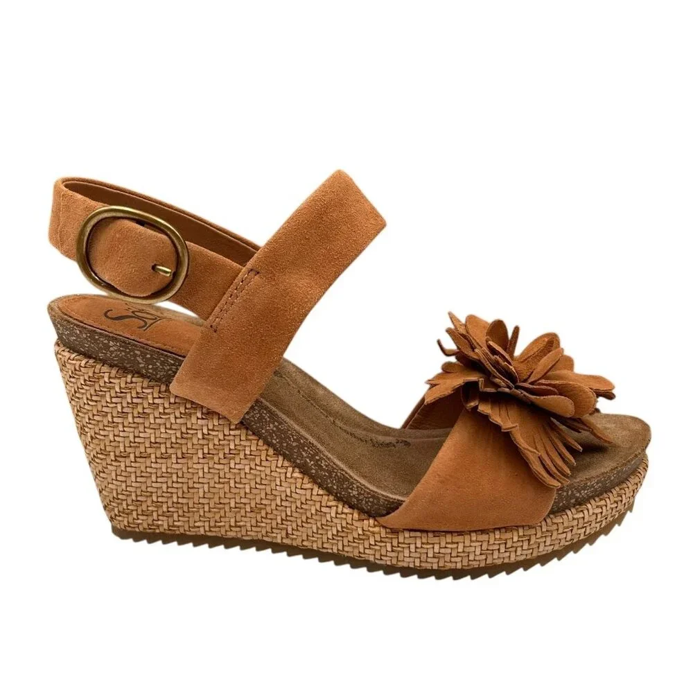 Sofft Cali Women's Wedge Suede Sandals Size 8.5 Brown Open Toe Flower Blossom